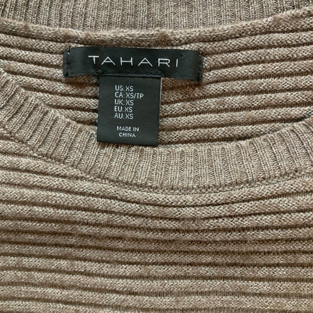 Tahari Womens Merino Wool Blend Ribbed Back Button Sweater Tan Brown XS - Picture 2 of 9